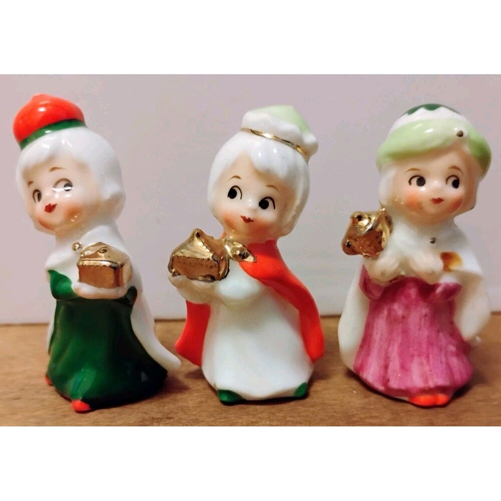 Vtg 1950s Napco Bone China Miniature Three Wise Men Figurine Set Japan Native
